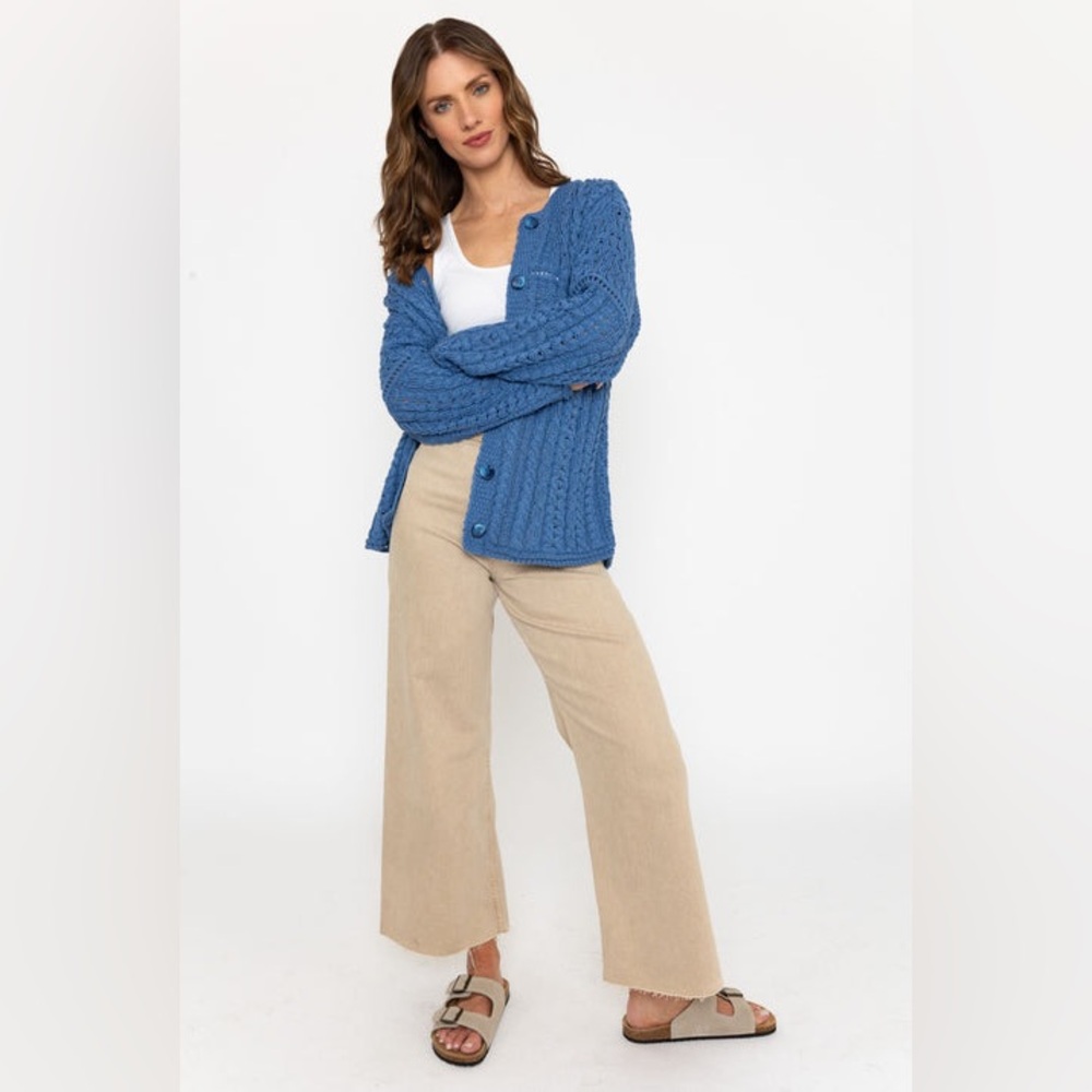 Aran Iris Cotton Ladies Cardigan - Blue size S - Picture 3 of 15